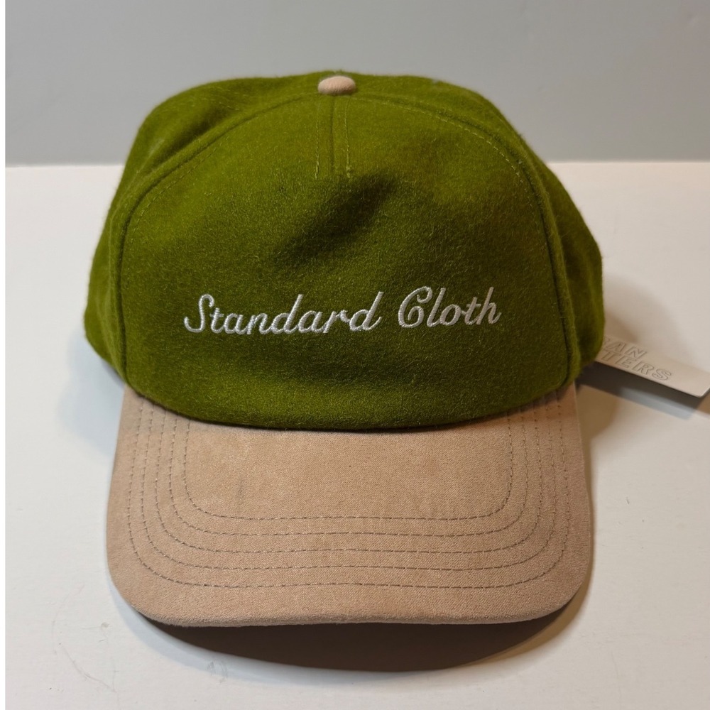 Standard Cloth Hat Mens OS Green Tan Wool Blend Faux Suede Snapback Cap NWT